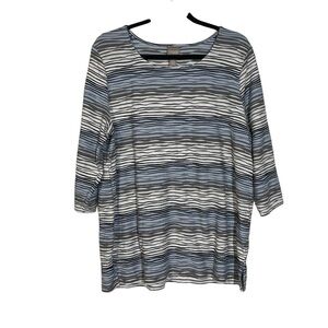 Chico’s Striped Blouse Textured Blue White Black 3/4 Sleeve Size XL 3